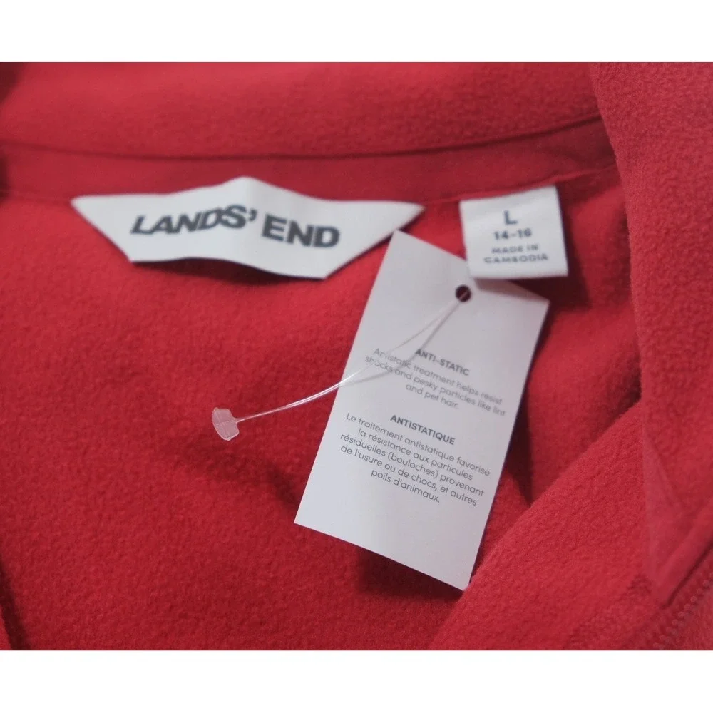 Lands' End Jacket Womens L Red Fleece Full Zip‎ Mock Neck Solid Pocket
